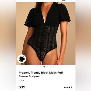NWOT Lulu's Properly Trendy Black Mesh Puff Sleeve Bodysuit